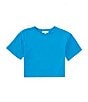 Color:Diva Blue - Image 1 - Little Girls 2-6X Raw Edge Cropped Boxy Knit T-Shirt