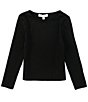 Color:Black - Image 1 - Little Girls 2T-6X Long Sleeve Raw Hem Basic Ribbed Knit Tee