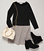 Color:Black - Image 3 - Little Girls 2T-6X Long Sleeve Raw Hem Basic Ribbed Knit Tee