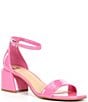 Color:Pink - Image 1 - Glow-Up Patent Ankle Strap Block Heel Sandals