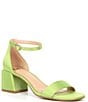Color:Retro Green - Image 1 - Glow-Up Satin Ankle Strap Block Heel Sandals