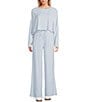 GB Hacci Wide Leg Coordinating Drawstring Pants, Color:Sky - Image 3