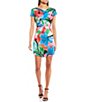 Color:Black - Image 1 - Tropical Floral Print High Cowl Neck Satin Mini Dress