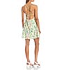 Color:Green Leaf - Image 2 - High Neck Open Lace-Up Back Mini Floral Linen Dress