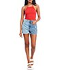Color:Cherry - Image 3 - High Neck Ribbed Knit Smocked Back Cropped Halter Top