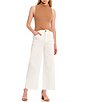 Color:White - Image 3 - High Rise Cropped Frayed Hem Straight Jeans