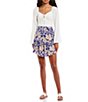 Color:Blue Combo - Image 3 - High Rise Floral Print Ruffled Mini Skirt