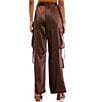 Color:Brown - Image 2 - High Rise Satin Cargo Pants