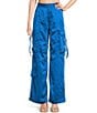 Color:Blue - Image 1 - High Rise Coordinating Satin Cargo Pants