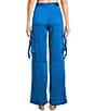 Color:Blue - Image 2 - High Rise Coordinating Satin Cargo Pants