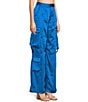 Color:Blue - Image 3 - High Rise Coordinating Satin Cargo Pants