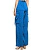 Color:Blue - Image 4 - High Rise Coordinating Satin Cargo Pants