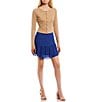 Color:Cobalt - Image 3 - High Rise Satin Polka Dot Curved Hem Skirt