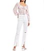 Color:White - Image 3 - High Rise Split Front Distressed Straight Leg Jeans