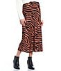 Color:Rust Black - Image 1 - High Rise Zebra Print Satin Midi Skirt