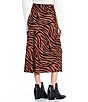 Color:Rust Black - Image 2 - High Rise Zebra Print Satin Midi Skirt