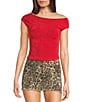 GB Knit Asymmetric Cap Sleeve Top, Color:Red - Image 1