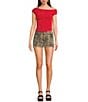 GB Knit Asymmetric Cap Sleeve Top, Color:Red - Image 3