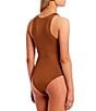 Color:Brown - Image 3 - Knit High Neck Sleeveless Bodysuit