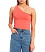 Color:Coral - Image 1 - Knit One Shoulder Cropped Tank Top