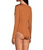 Color:Mocha Brown - Image 3 - Knit Round Neck Long Sleeve Bodysuit