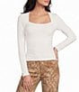 GB Knit Ruched Long Sleeve Square Neck Tee - Image 1