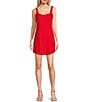 Color:Red - Image 1 - Linen Blend Curve Hem Mini Dress