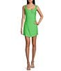 Color:Green - Image 1 - Linen Blend Curve Hem Mini Dress