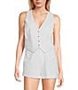 GB Coordinating Linen Blend Vest, Color:White - Image 1
