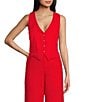 Color:Red - Image 1 - Coordinating Linen Blend Vest