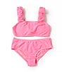 Color:Poolside Pink - Image 1 - Little Girls 2T-6X Bungee Strap Bralette Two-Piece Swimsuit