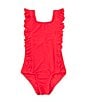 Color:Red Pop - Image 1 - Little Girls 2T-6X Double Ruffle One-Piece Swimsuit