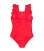 Color:Red Pop - Image 2 - Little Girls 2T-6X Double Ruffle One-Piece Swimsuit