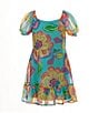 Color:Aqua Multi - Image 1 - Little Girls 2T-6X Floral Print Puff Sleeve Tiered Dress