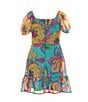 Color:Aqua Multi - Image 2 - Little Girls 2T-6X Floral Print Puff Sleeve Tiered Dress