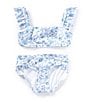 GB Little Girls 2T-6X Flounce Sleeve Floral/Seashells Two-Piece Swimsuit, Color:White Blue - Image 1