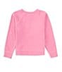 Color:Fuchsia Pink - Image 2 - Little Girls 2T-6X Long Sleeve Embroidered Crew Neck Sweatshirt