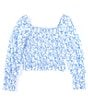 Color:Blue Ivory - Image 1 - Little Girls 2T-6X Long-Sleeve Printed Smocked Blouse