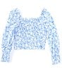 Color:Blue Ivory - Image 2 - Little Girls 2T-6X Long-Sleeve Printed Smocked Blouse