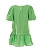 Color:Green - Image 2 - Little Girls 2T-6X Puff Sleeve Oversized Dress