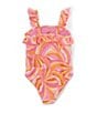 Color:Turmeric - Image 2 - Little Girls 2T-6X Ruffle Neckline One-Piece Swimsuit