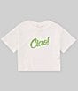 Color:White/Green - Image 1 - Little Girls 2T-6X Short Sleeve Boxy Graphic Cropped T-Shirt