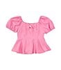 Color:Fuchsia Pink - Image 1 - Little Girls 2T-6X Short Sleeve Puff Sleeve Peplum Top