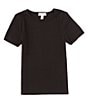 Color:Black - Image 1 - Little Girl's 2T-6X Short Sleeve Rib Knit Top