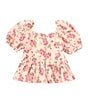 Color:Tan/Pink - Image 1 - Little Girls 2T-6X Short-Sleeve Woven Babydoll Floral Top