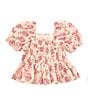Color:Tan/Pink - Image 2 - Little Girls 2T-6X Short-Sleeve Woven Babydoll Floral Top