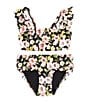 Color:Black Floral - Image 1 - Little Girls 2T-6X Sleeveless Flounce Bralette Floral Two-Piece Swimsuit