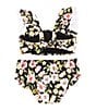 Color:Black Floral - Image 2 - Little Girls 2T-6X Sleeveless Flounce Bralette Floral Two-Piece Swimsuit