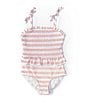 Color:Pink Carna - Image 1 - Little Girls 2T-6X Smocked Top Striped One-Piece Swimsuit