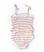 Color:Pink Carna - Image 2 - Little Girls 2T-6X Smocked Top Striped One-Piece Swimsuit